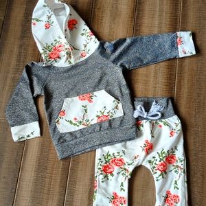 SHEIN Floral matching hoodie & pant set with hairband / 6month